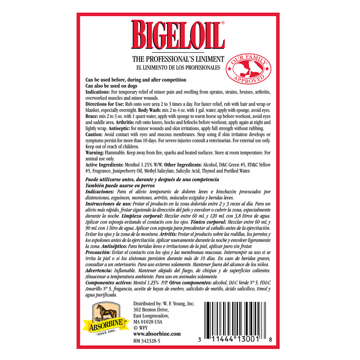 Absorbine Bigeloil Liniment | Sore Muscle & Joint Relief for Horses & Dogs | 16 oz
