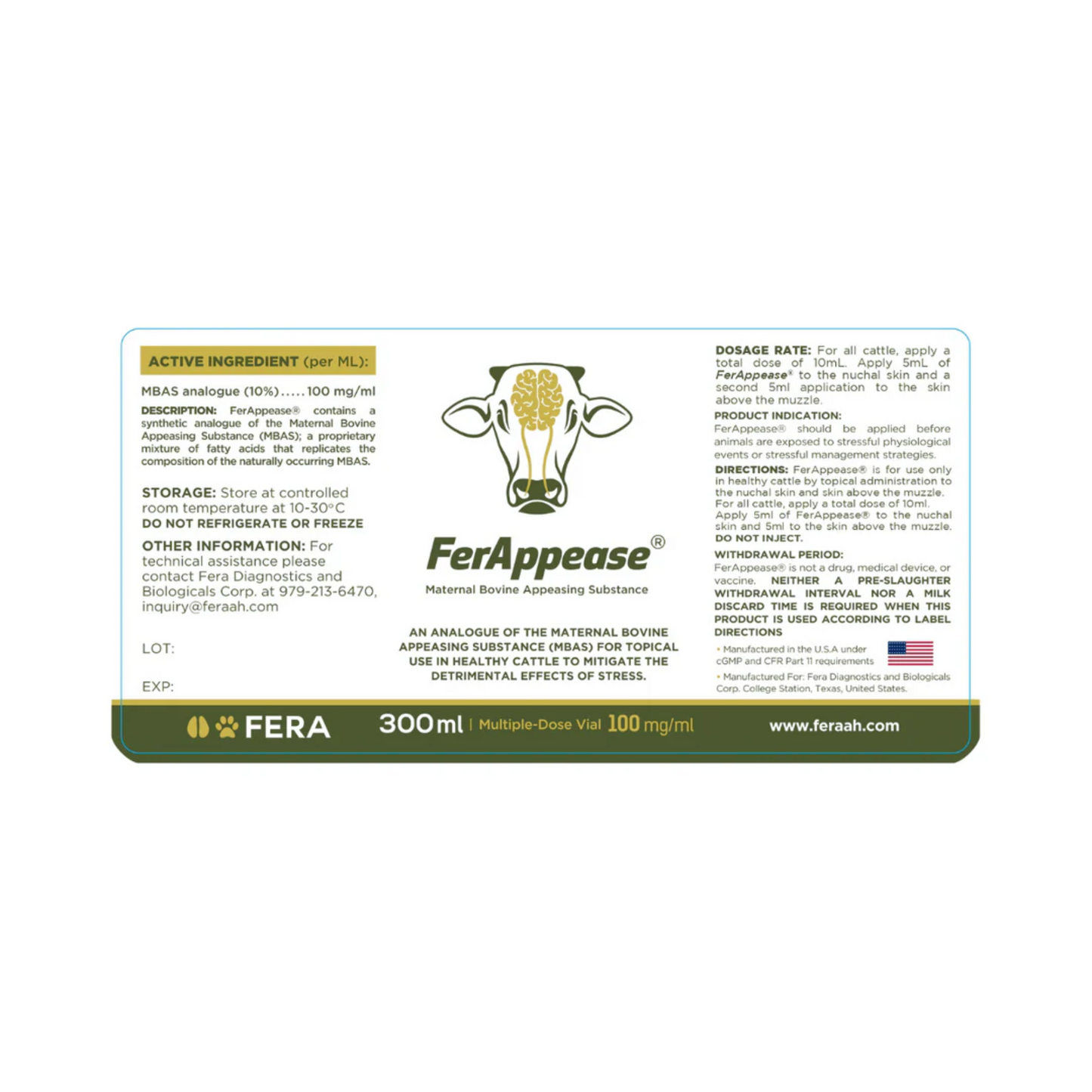 FerAppease Bovine Stress Support for Cattle | Topical mBAS Formula, Hormone Free