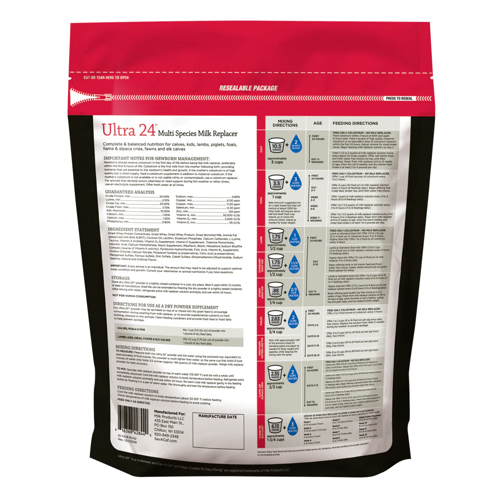 Sav-A-Caf Ultra 24 Multi-Species Milk Replacer | Complete Nutrition for Young Animals | 8 lb