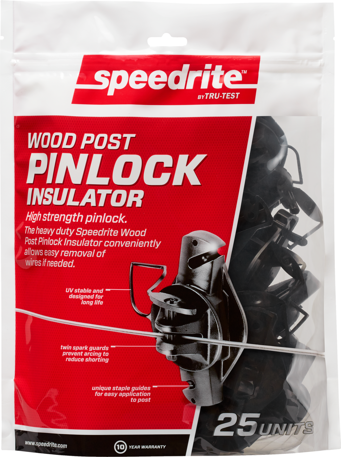 Speedrite Black Wood Post Pinlock Electric Fence Insulator - 25 Pack