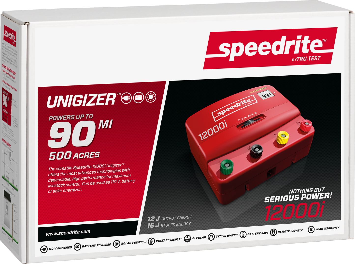 Speedrite 12000i Electric Fence Energizer | 12 Joules, 90 Mile | Dual Power