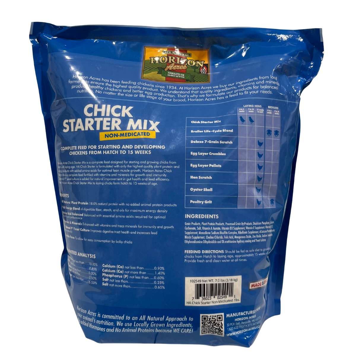 Horizon Acres Non-Medicated Chick Starter | 18% Protein Starter Feed | 7 lb.
