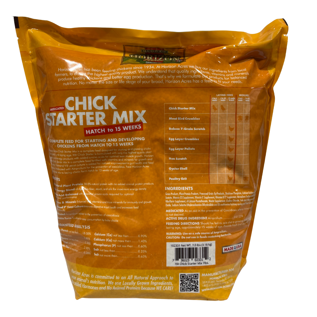 Horizon Acres Medicated Chick Starter | 18% Protein Amprolium Feed | 7 lb.