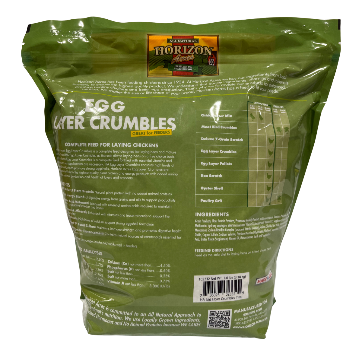 Horizon Acres Egg Layer Crumbles | 16% Protein Chicken Layer Feed | 7 lb.
