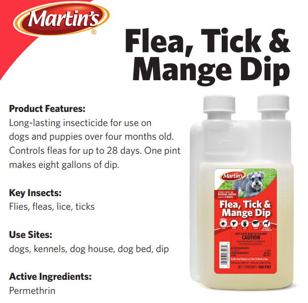 Martin’s Flea, Tick & Mange Dip For Dogs | Long-Lasting Insecticide 16 oz.