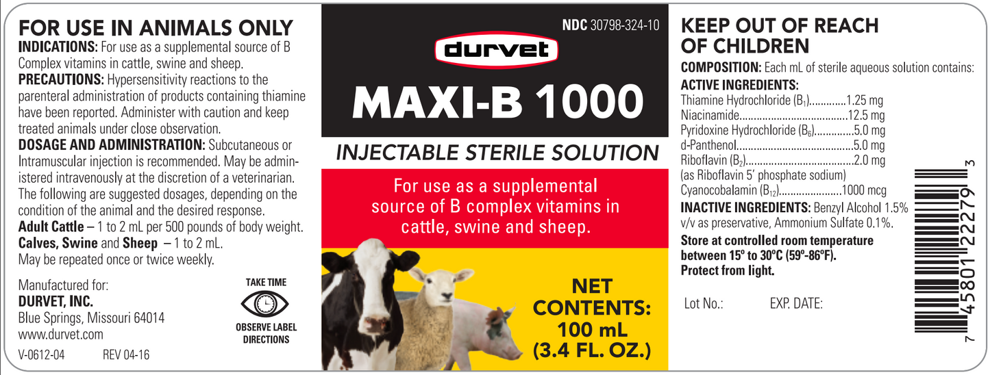 Durvet Maxi-B 1000 – High Vitamin B Energy for Cattle, Sheep & Swine