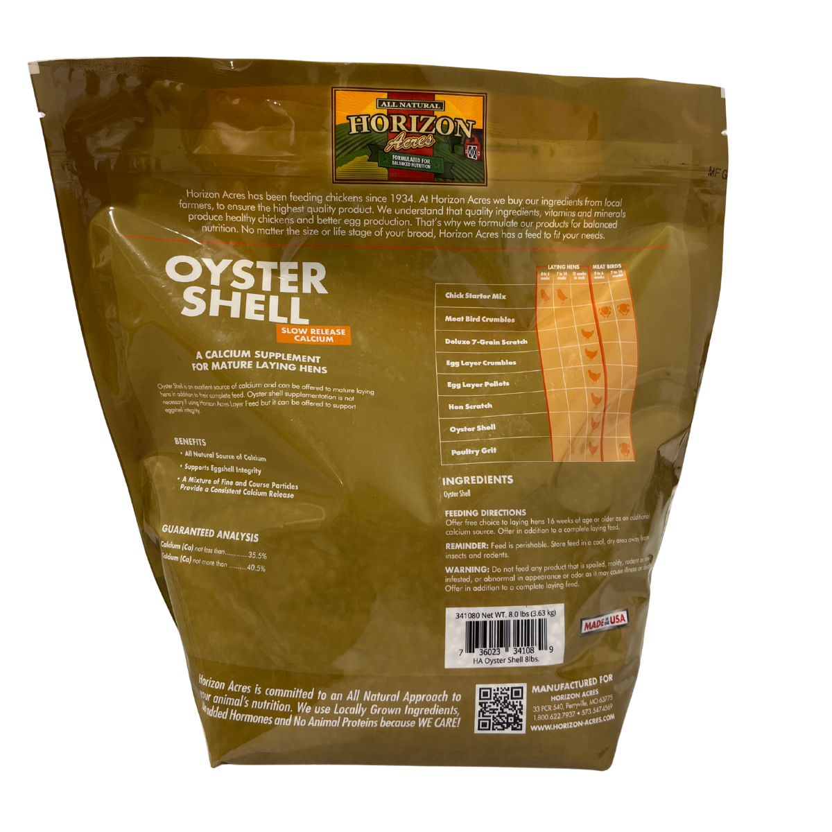 Horizon Acres Oyster Shell | Calcium Supplement For Chickens | 8 lb.
