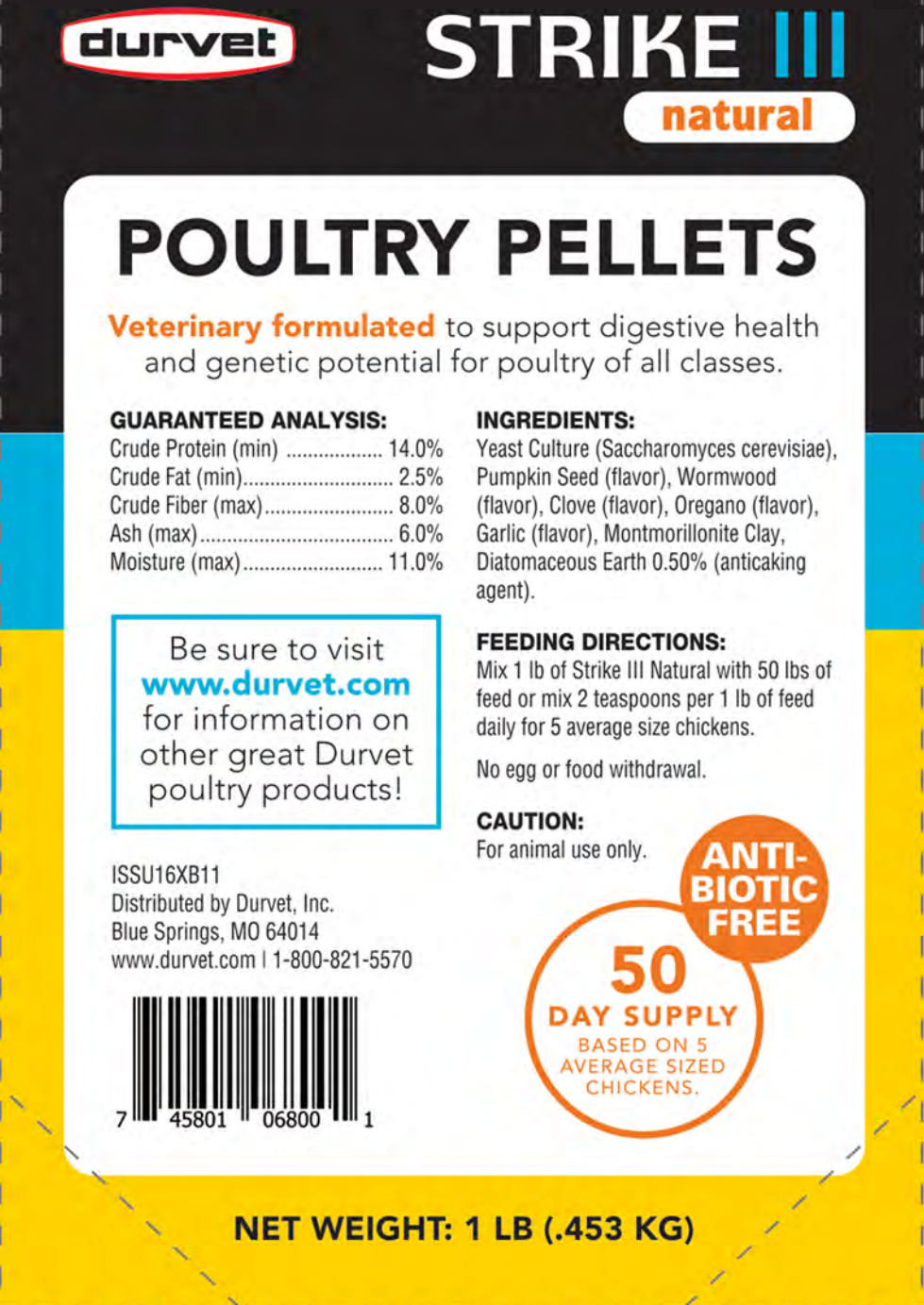 Durvet STRIKE III Natural | All-Natural Chicken Digestive Supplement | 1 lb.