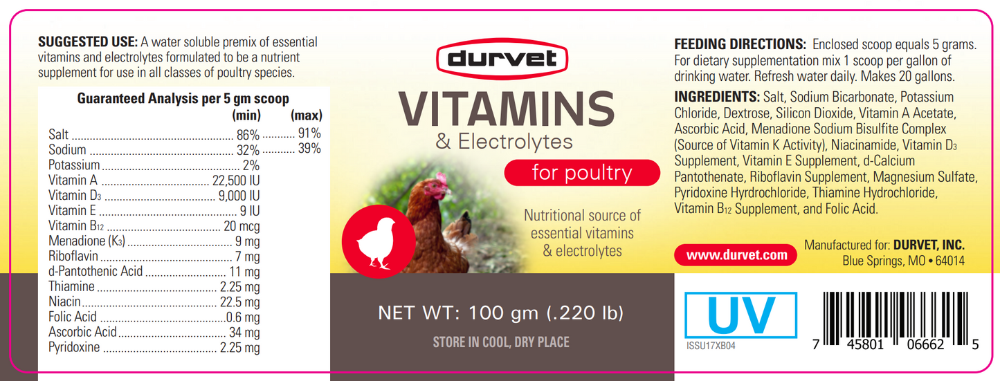 Durvet Chicken Vitamins & Electrolytes Powder | Hydration & Nutrition