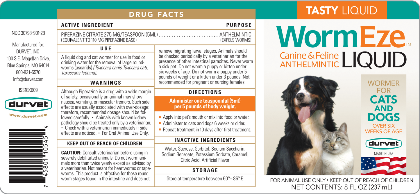 Durvet WormEze Liquid | Dog & Cat Roundworm Treatment & Prevention | 8 oz.