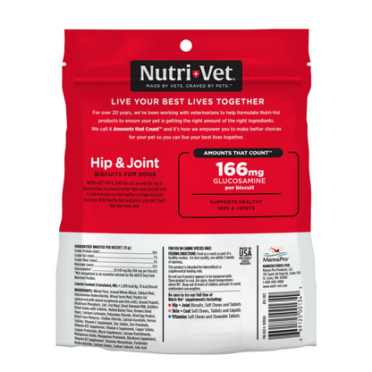 Nutri-Vet Hip & Joint Biscuits for Dogs 1 lb. (16 oz) | 166 mg Glucosamine, Peanut Butter