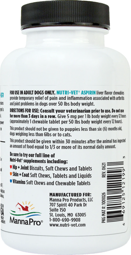 Nutri-Vet Aspirin for Dogs | Liver Flavored Chewables | Pain & Inflammation Relief