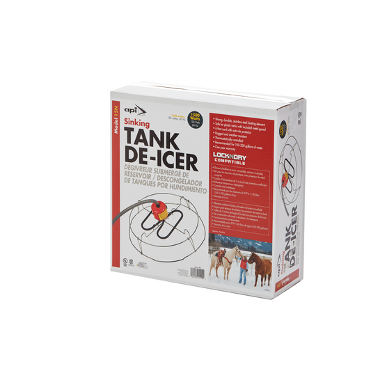API Sinking De-Icer | 1500W Livestock Tank Heater with Thermostat & Metal Guard | For 100–300 Gallon