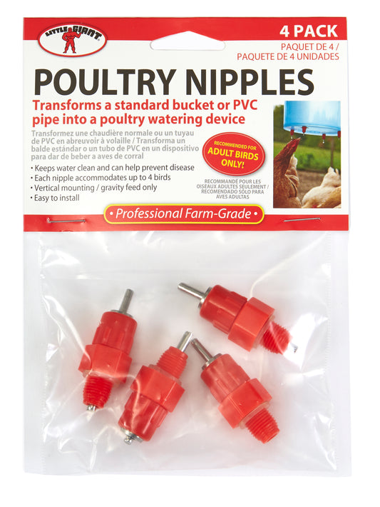 Little Giant Poultry Nipples | Plastic Vertical Chicken Waterer Nipples | 4 Pack