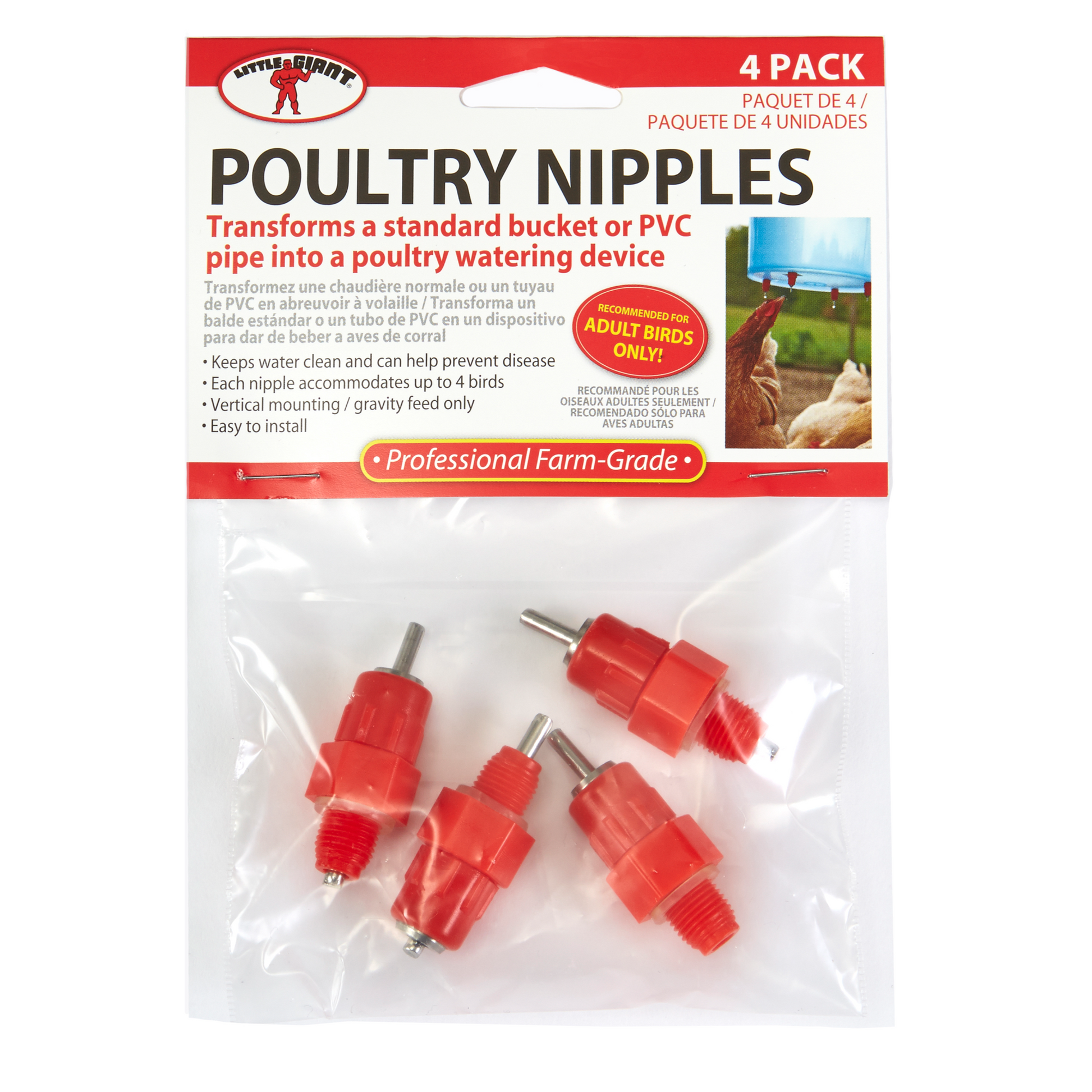 Little Giant Poultry Nipples | Plastic Vertical Chicken Waterer Nipples | 4 Pack