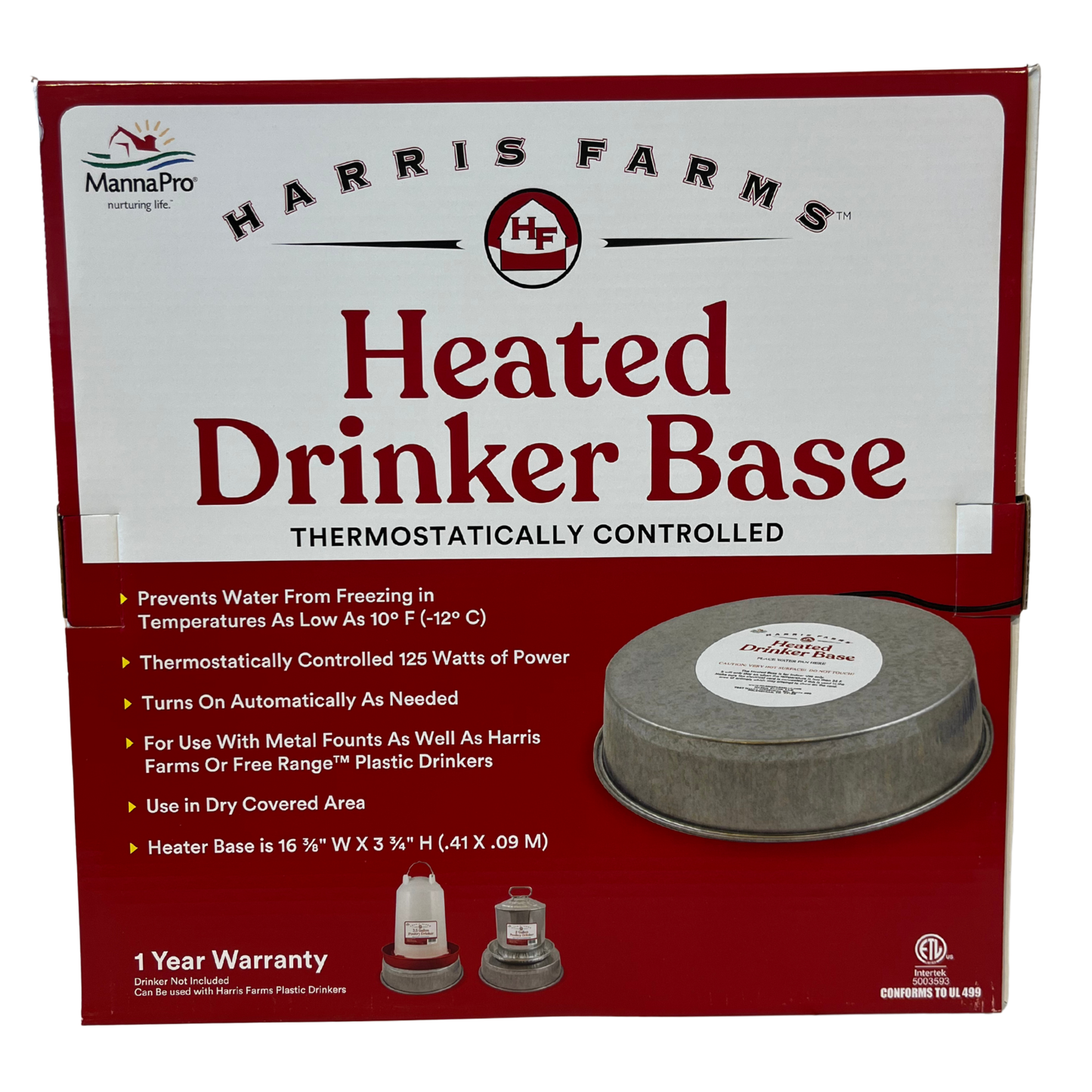 Harris Farms Heated Poultry Drinker Base 125W | Thermostatic, Freeze Protection to 10°F
