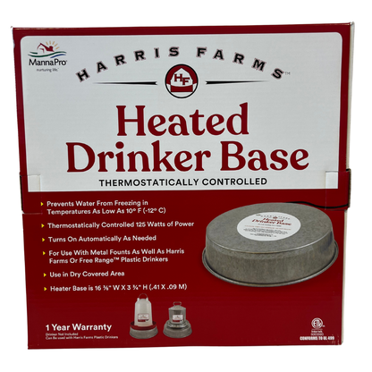 Harris Farms Heated Poultry Drinker Base 125W | Thermostatic, Freeze Protection to 10°F