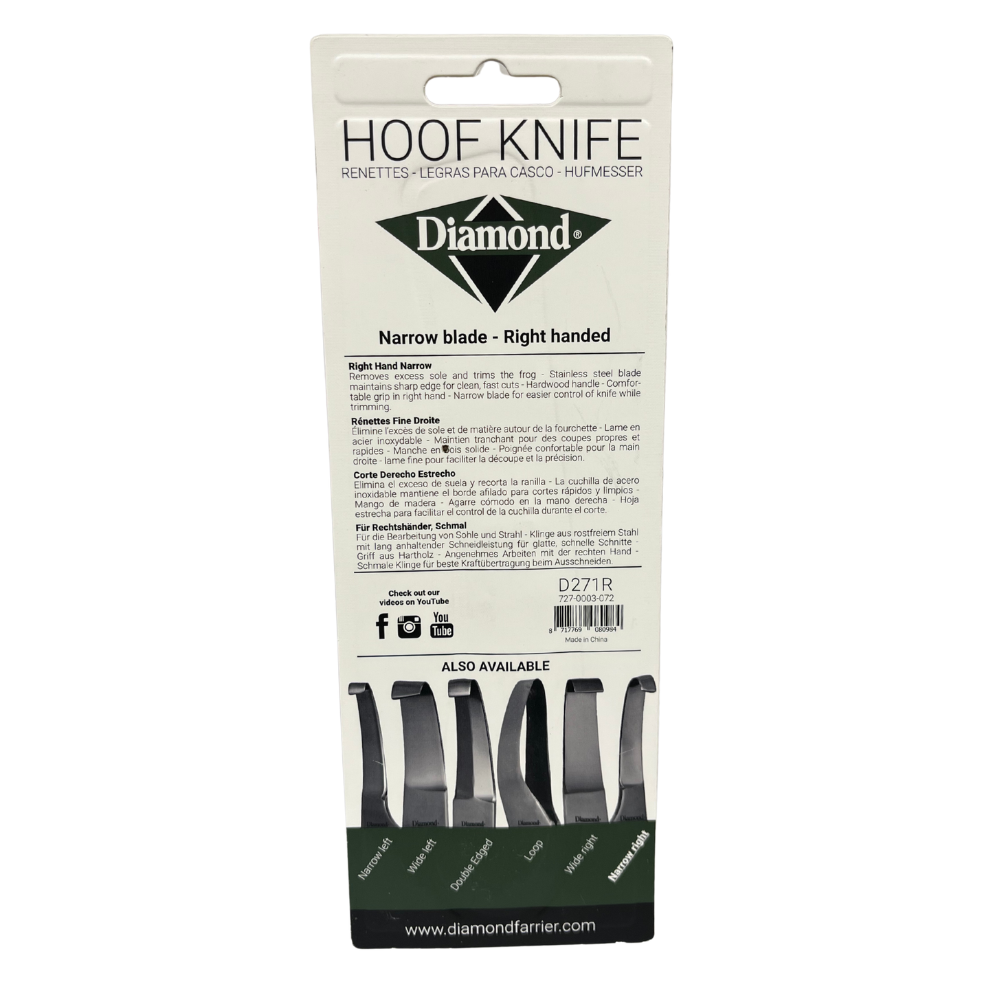 Diamond Farrier Narrow Blade Hoof Knife | Stainless Steel Blade, Hardwood Handle