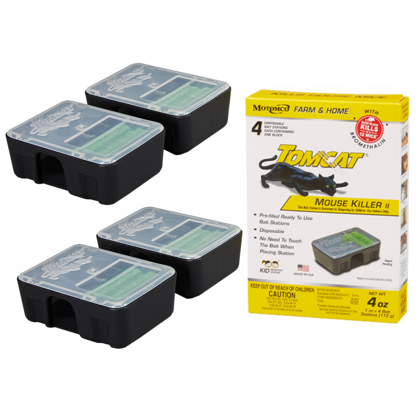 Tomcat Mouse Killer II Disposable Bait Station 1 oz | Kid Resistant, Bromethalin