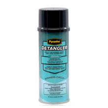 A can of Pyranha Detangler horse grooming spray with a black cap and a light blue-green label, shown on a white background.