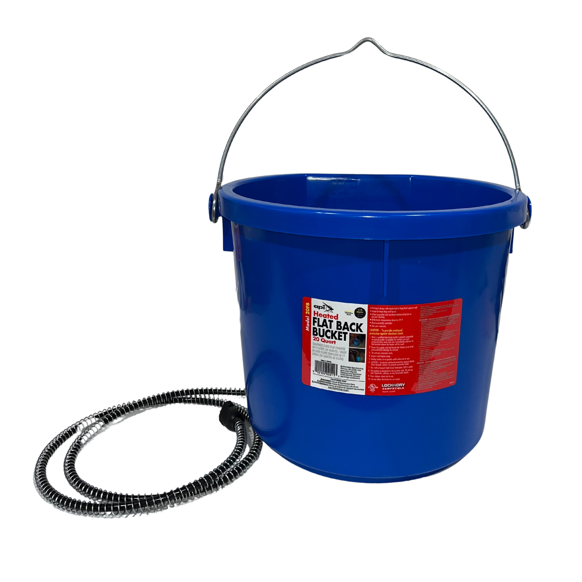 API Heated Flat Back Bucket – 20 Quart, Thermostatic Control, Anti-Chew Cord, Ice-Free Water
