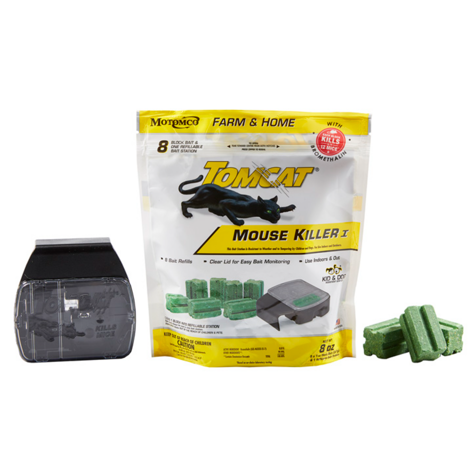Tomcat Mouse Killer I Refillable Bait Station | 8 x 1 oz Bromethalin Blocks