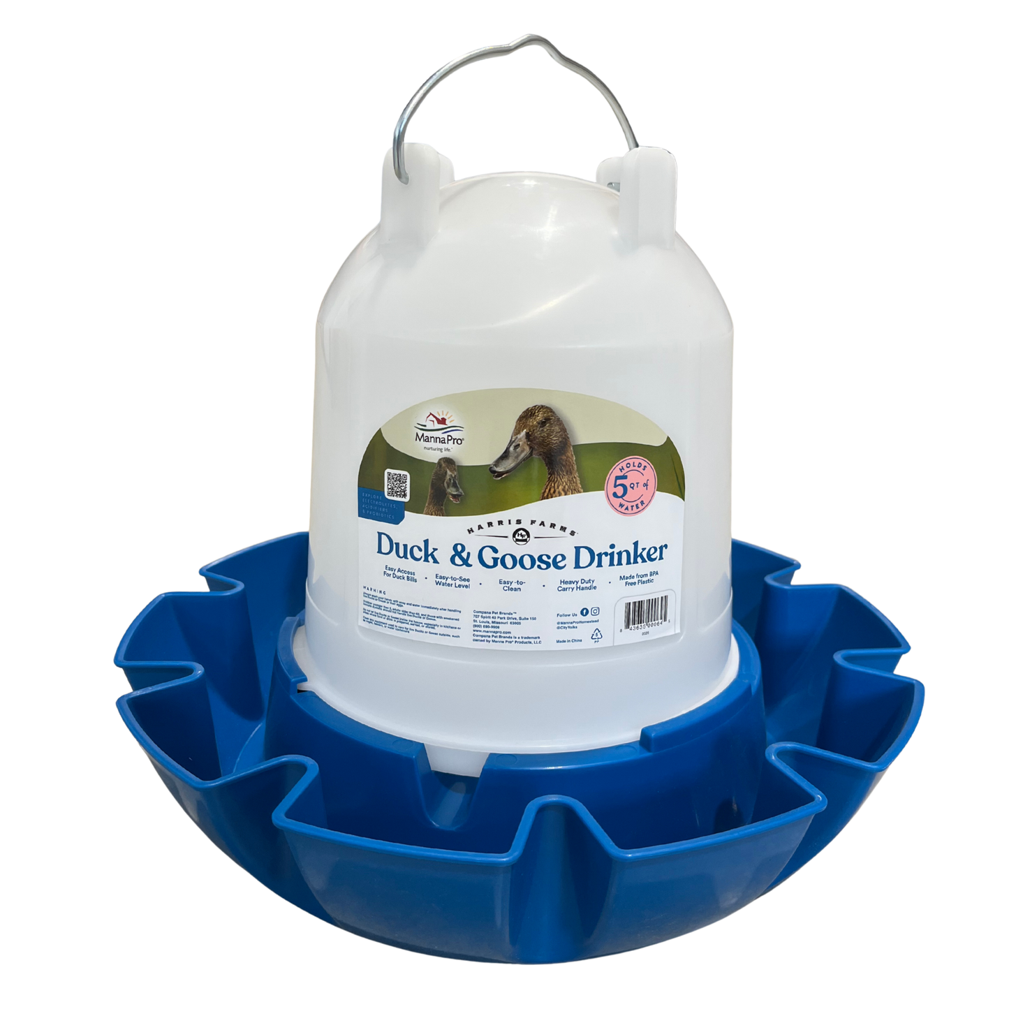 Manna Pro Duck & Goose Waterer | 5 Qt BPA-Free Heavy-Duty Drinker