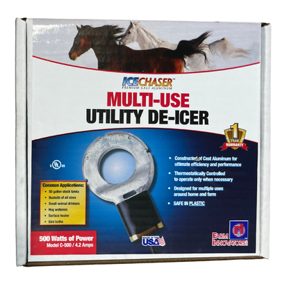 Ice Chaser C-500 Cast Aluminum Utility De-Icer 500W | Safe for Plastic Containers
