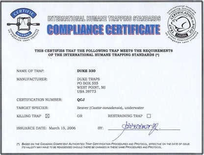 Duke #330 Body Gripping Trap | 10" Jaw Spread for Beaver, Bobcat, Otter, & Coyote