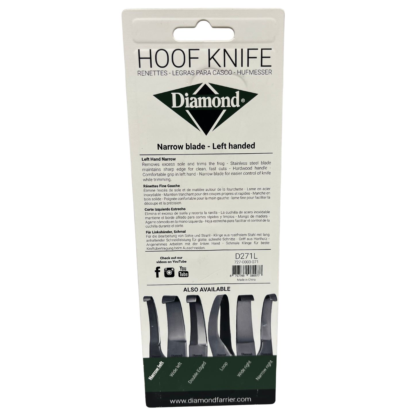 Diamond Farrier Narrow Blade Hoof Knife | Stainless Steel Blade, Hardwood Handle