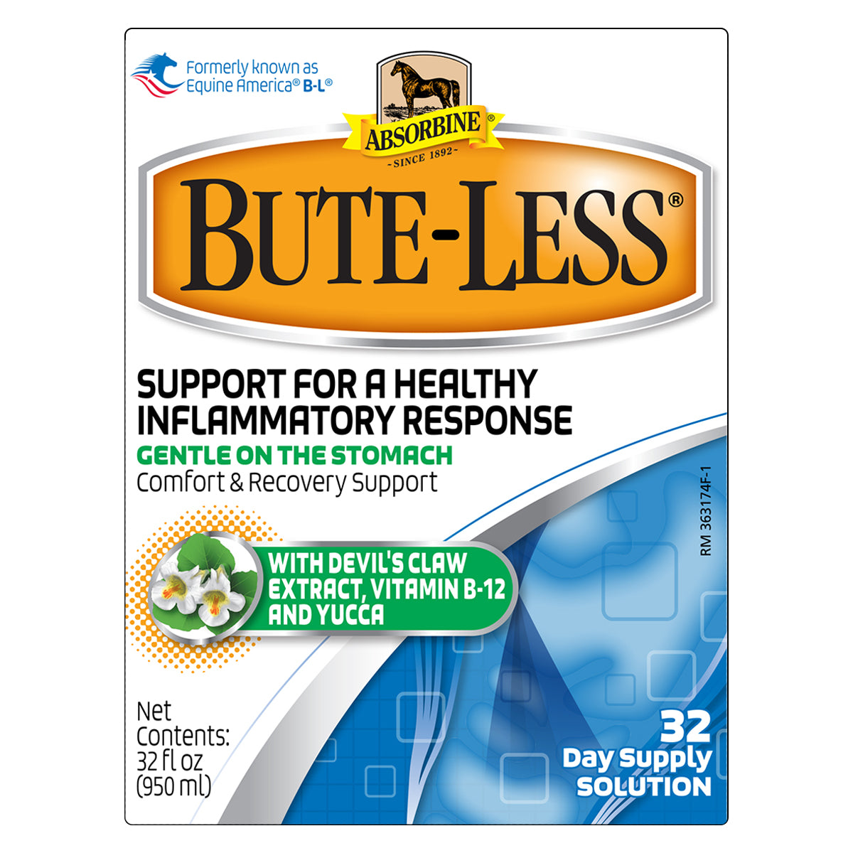 Absorbine Bute-Less Comfort & Recovery Liquid | Horse Inflammation Supplement | 32 oz