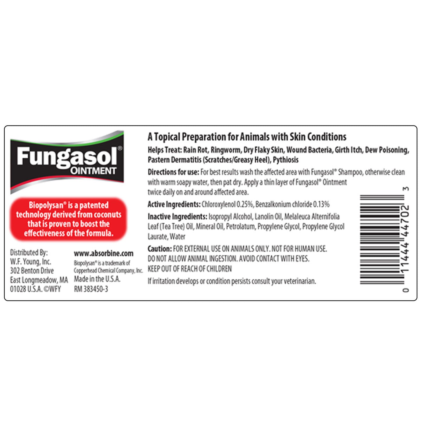 Absorbine Fungasol Ointment | Treats Equine & Livestock Skin Conditions | 13 oz