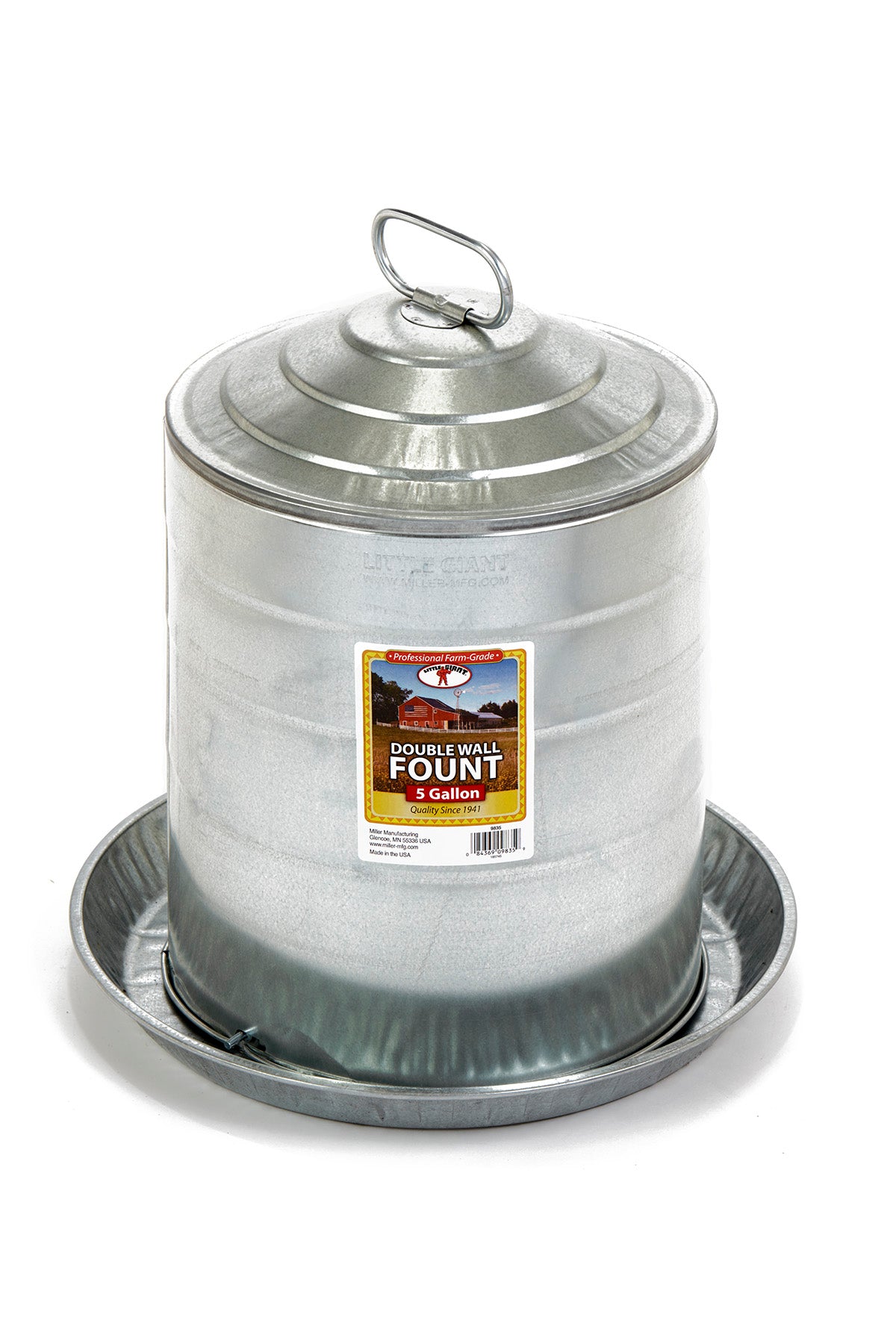 Little Giant Double Wall Metal Poultry Fount | Galvanized Steel Chicken Waterer