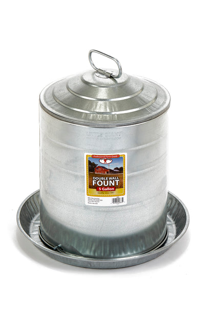 Little Giant Double Wall Metal Poultry Fount | Galvanized Steel Chicken Waterer