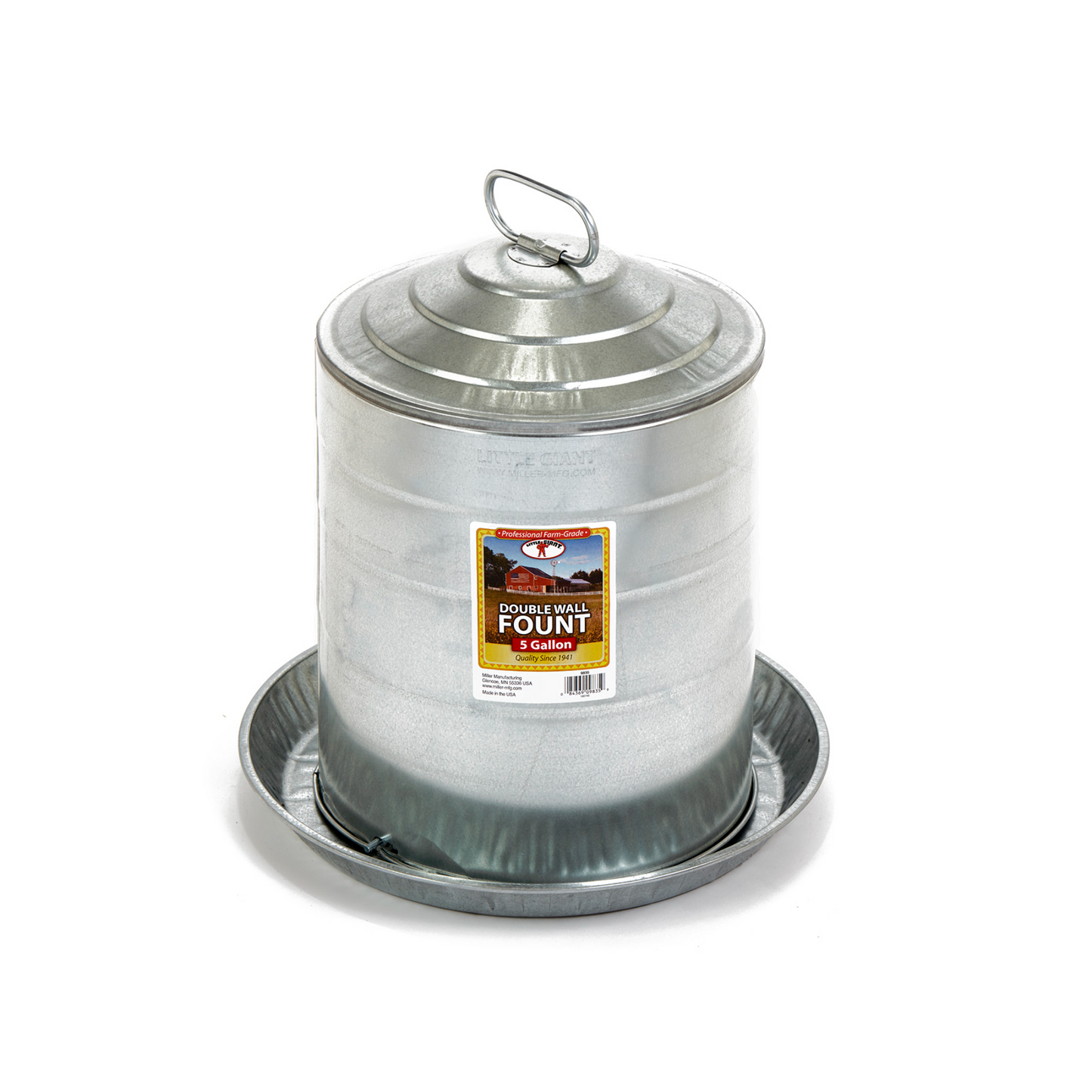 Little Giant Double Wall Metal Poultry Fount | Galvanized Steel Chicken Waterer