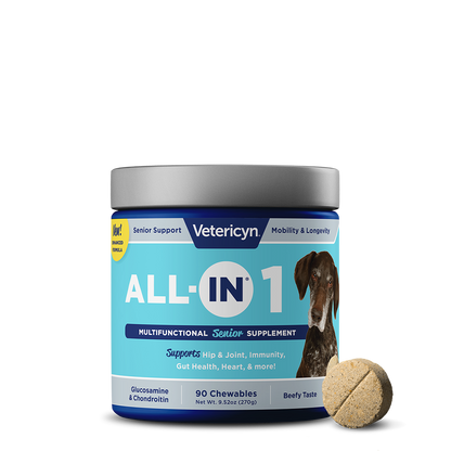 Vetericyn ALL-IN Senior Dog Supplement | Multivitamin with Glucosamine, Chondroitin & Fish Oil | 90 Chewables