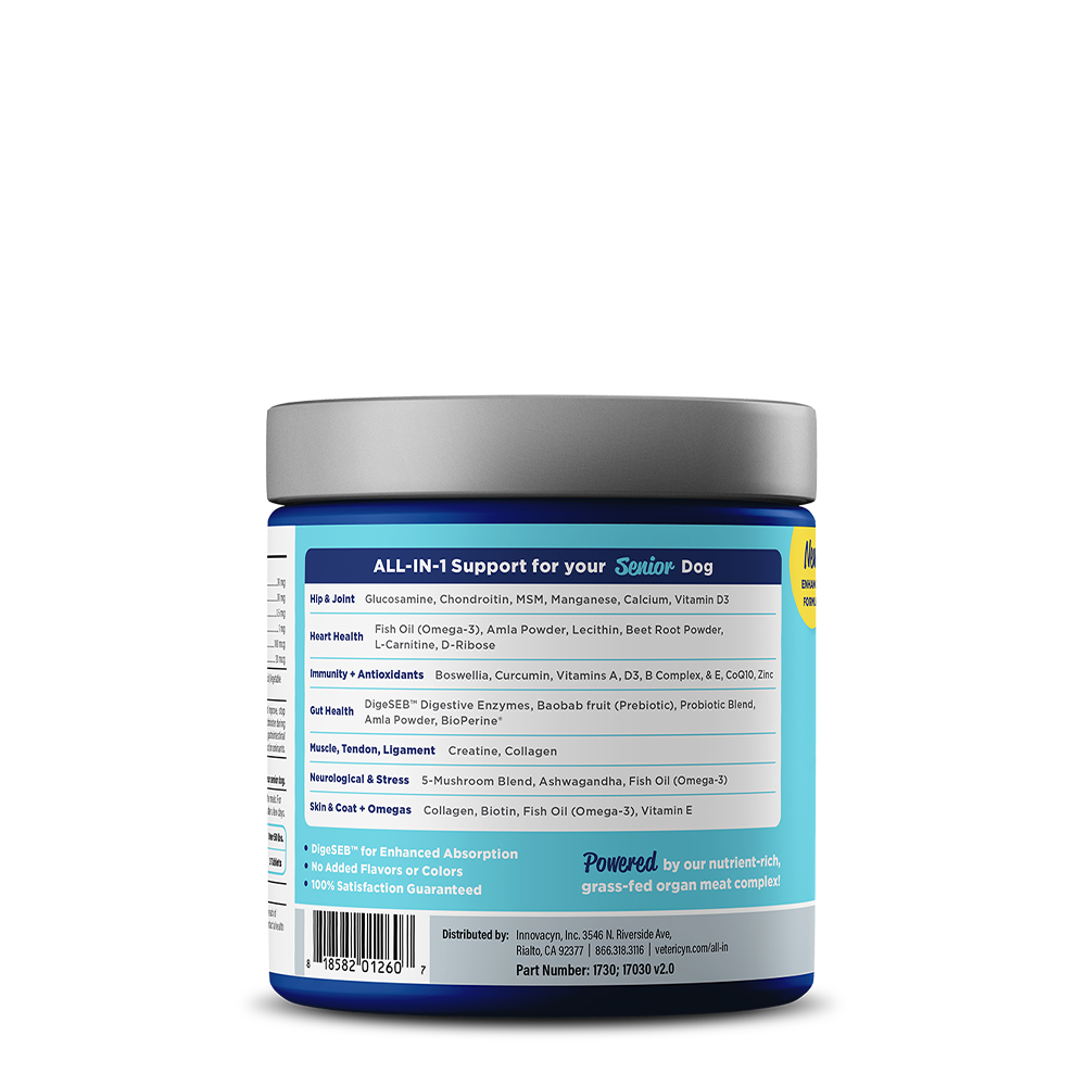 Vetericyn ALL-IN Senior Dog Supplement | Multivitamin with Glucosamine, Chondroitin & Fish Oil | 90 Chewables