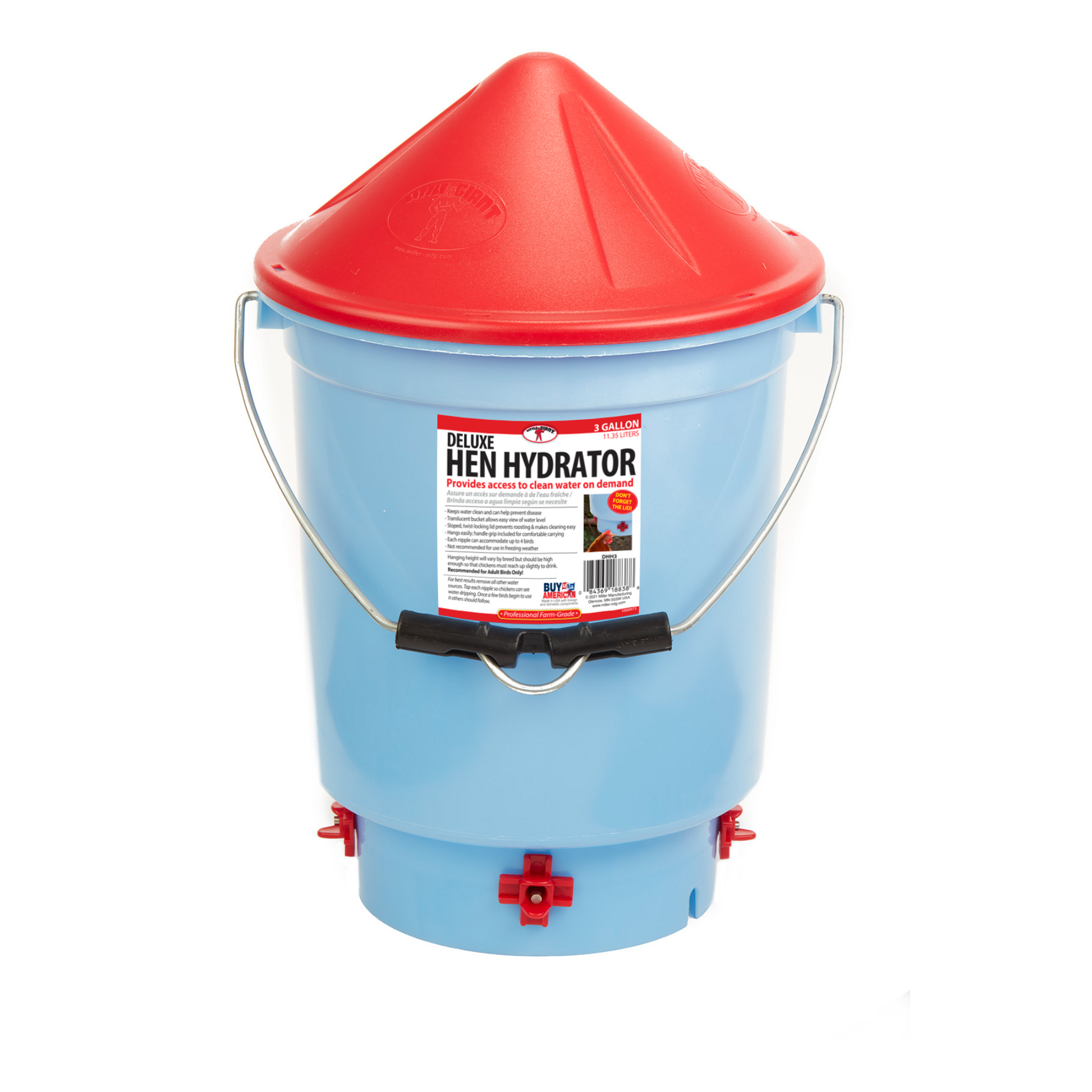 Little Giant Deluxe Hen Hydrator | Poultry Nipple Waterer | UV-Protected Plastic | 3 Gallon