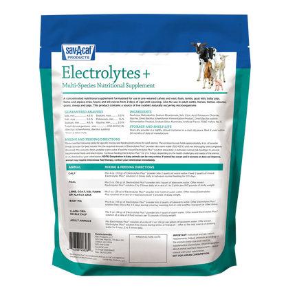 Sav-A-Caf Electrolytes Plus Supplement | Hydration & Energy for Calves & Livestock | 4 oz