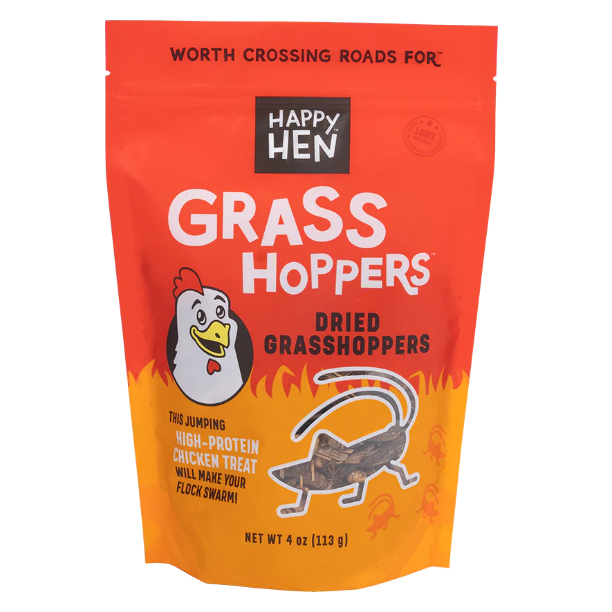 Happy Hen Grass Hoppers | All-Natural Dried Grasshoppers for Chickens | 4 oz Bag