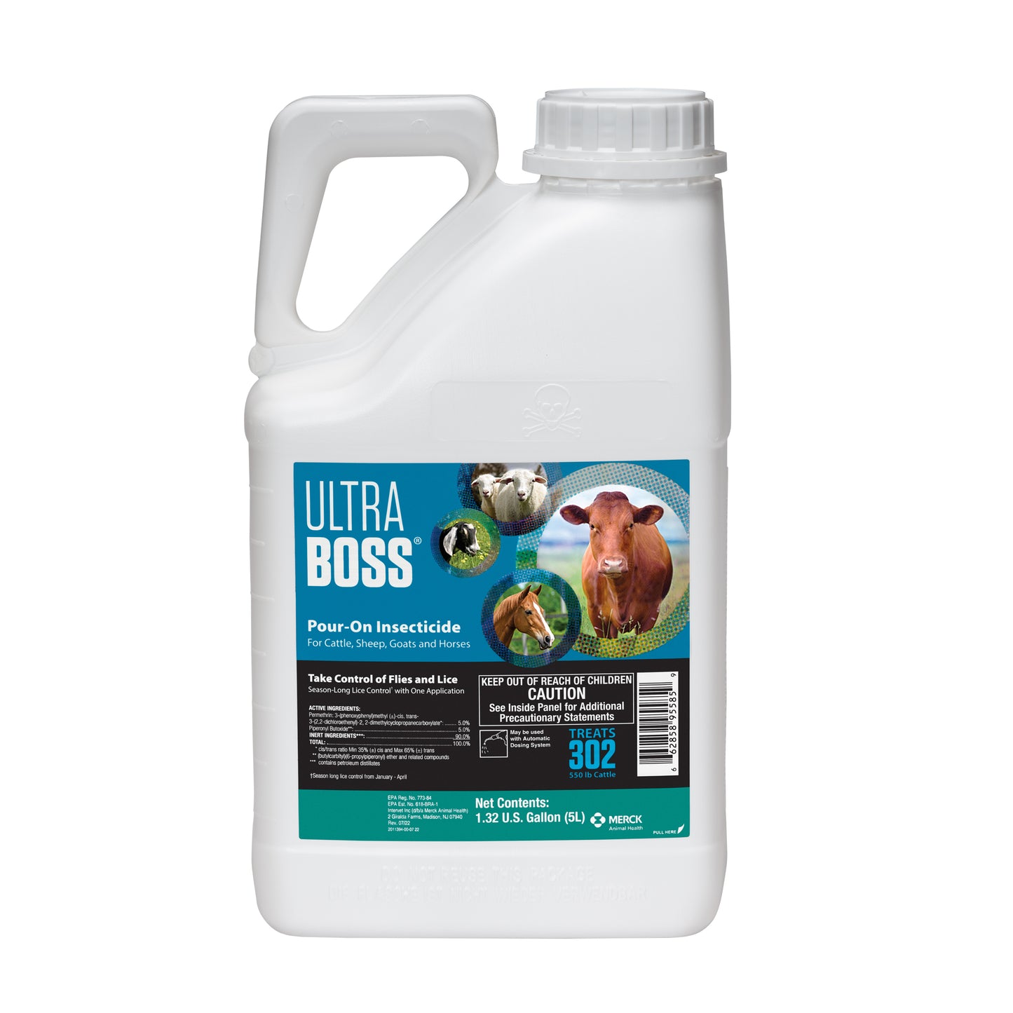Merck Ultra Boss Pour-On Insecticide – Cattle, Sheep, Goats & Horses | 5% Permethrin, 5% PBO