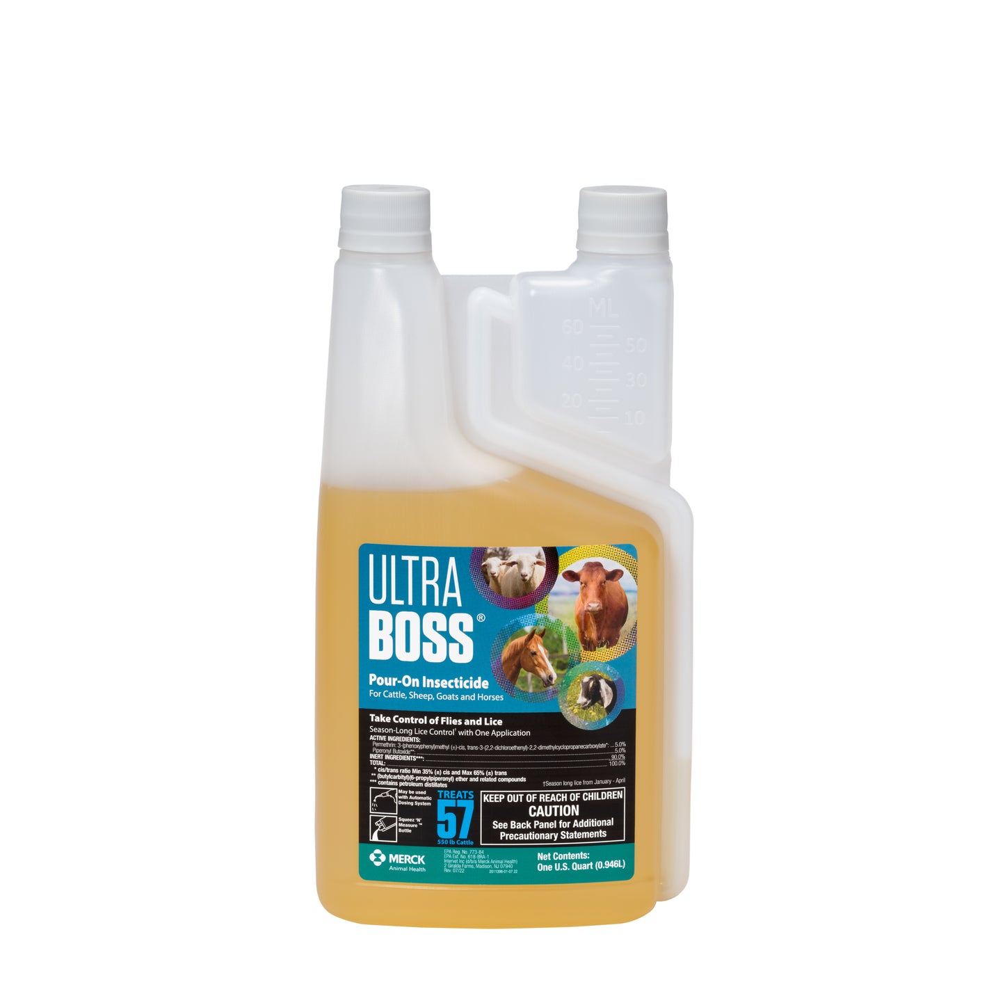 Merck Ultra Boss Pour-On Insecticide – Cattle, Sheep, Goats & Horses | 5% Permethrin, 5% PBO