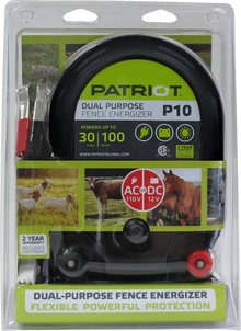 Patriot P10 Dual Power Electric Fence Charger - 1J, 30 Mile, 110V/12V