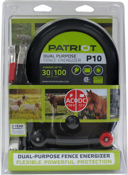 Patriot P10 Dual Power Electric Fence Charger - 1J, 30 Mile, 110V/12V
