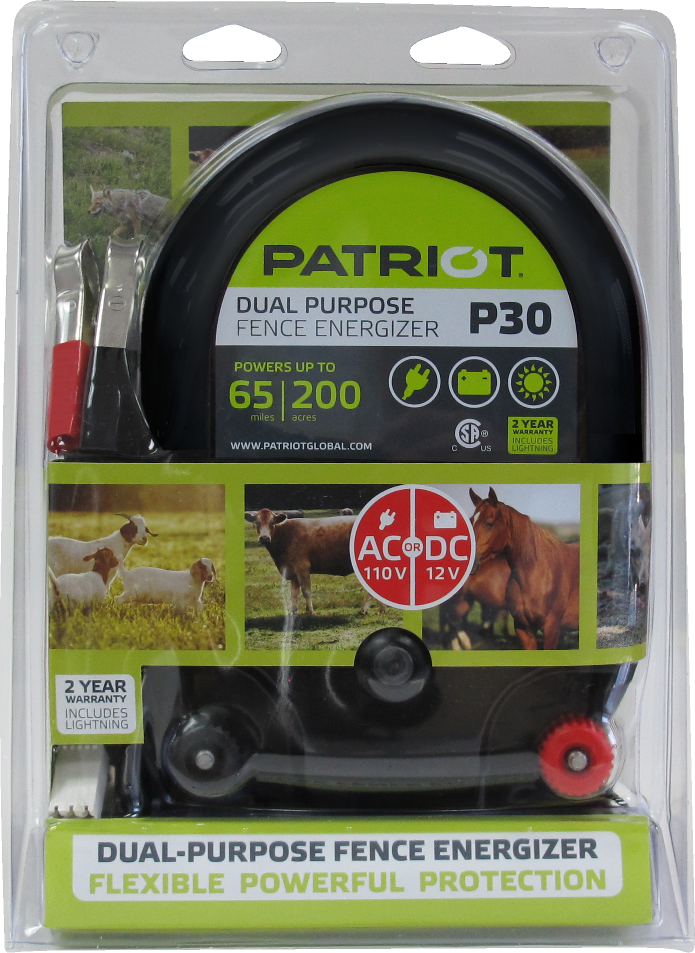 Patriot P30 Dual Power Electric Fence Charger - 3J, 65 Mile, 110V/12V
