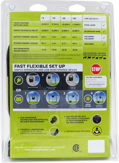 Patriot P30 Dual Power Electric Fence Charger - 3J, 65 Mile, 110V/12V