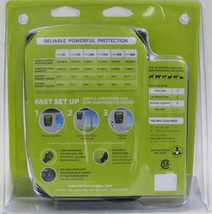 Patriot PMX50 110V Electric Fence Charger - 0.50J, 15 Mile Output