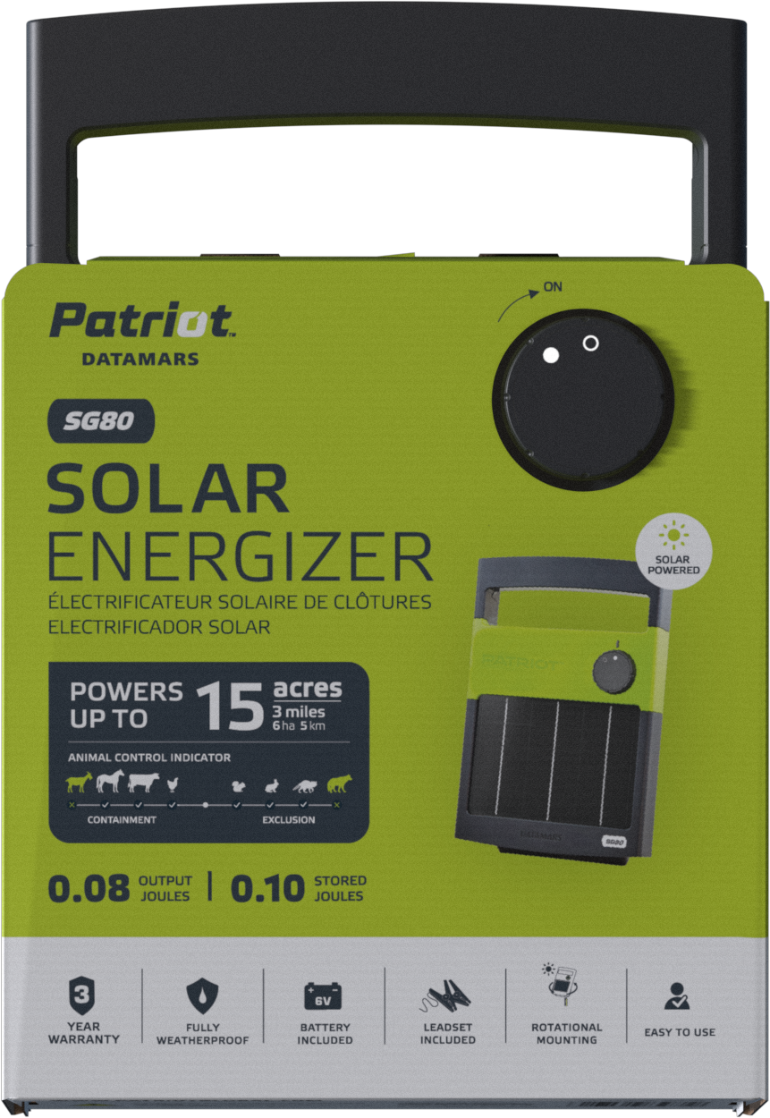 Patriot SG80 Solar Electric Fence Charger - 6V Battery, .08J, 3 Mile