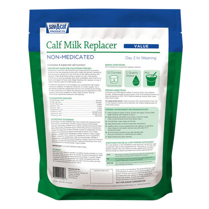 Sav-A-Caf Value Calf Milk Replacer Non-Medicated | 20% Protein & 20% Fat Nutrition | 9 lb Bag