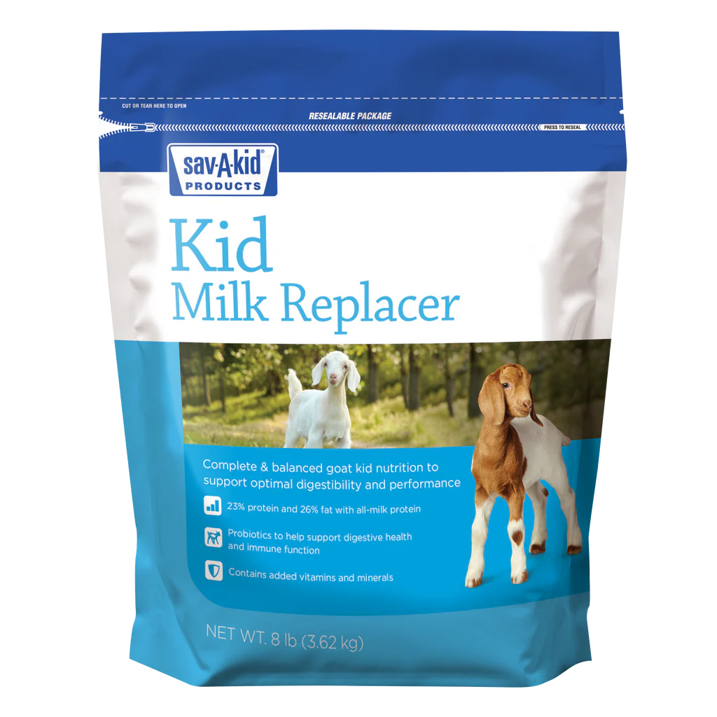 Sav-A-Kid Milk Replacer | 23% Protein & 26% Fat Nutrition for Goat Kids | 8 lb Pouch